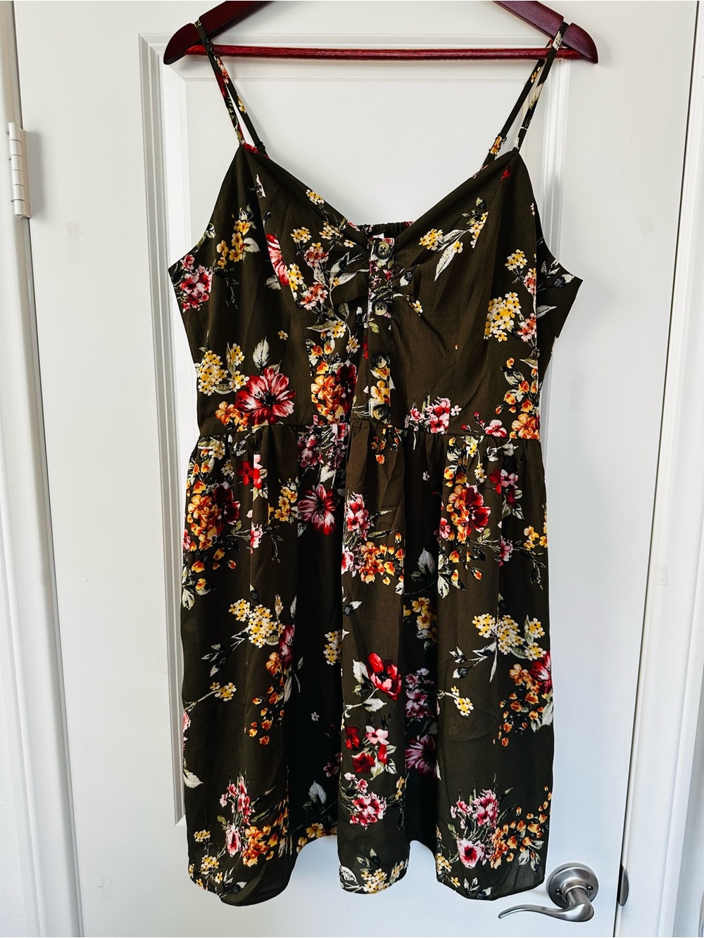 Cottagecore Olive Green Floral Mini Babydoll Dress Floral Boho Fall XXL
